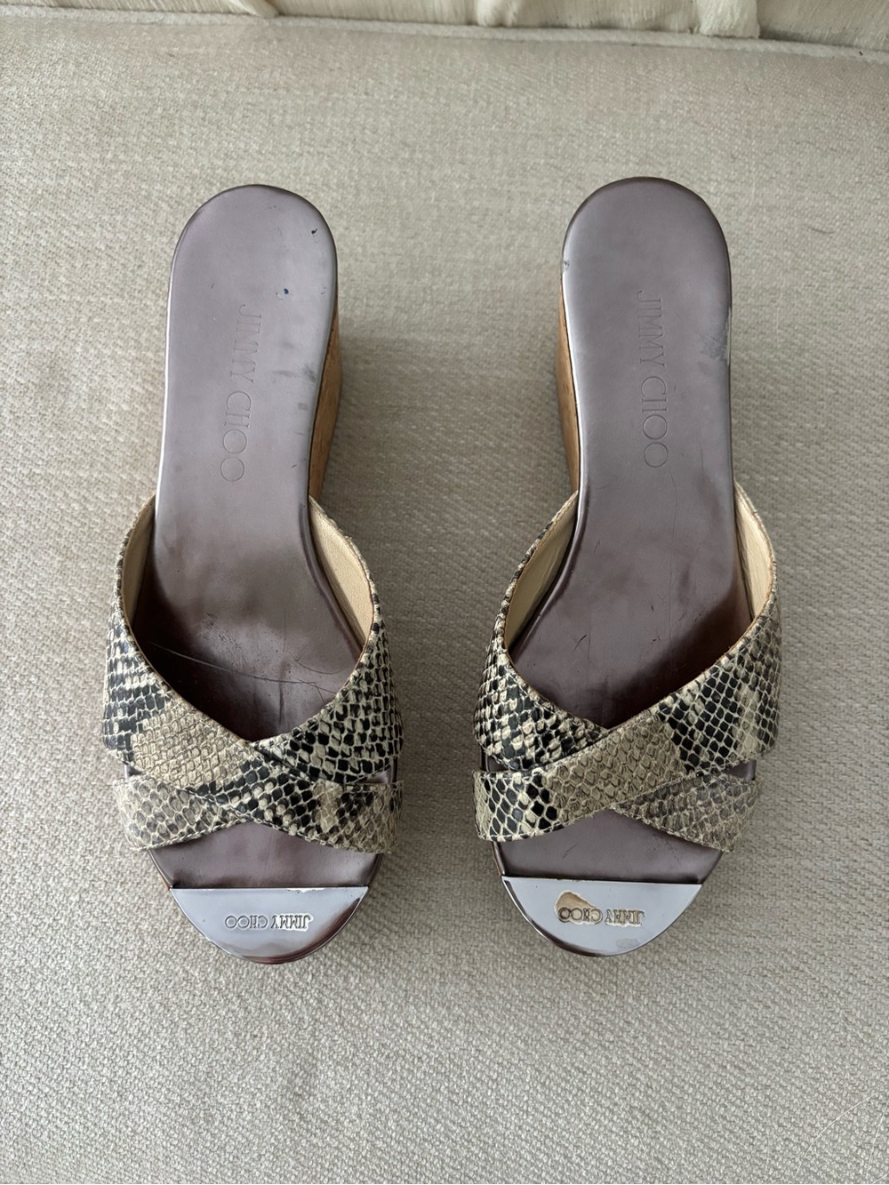 Jimmy Choo Snake-Print Slide Mules